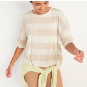 Old Navy Luxe Womens Beige & White Striped 3/4 Sleeve Top Size 2X